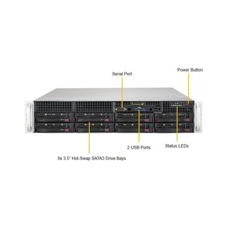 2U BARE 1XPHI C622 8X3.5HS (Socket P (LGA 3647), 6x DIMM DDR4, Intel C622, 10x SATA III, 2x SuperDOM, 2x RJ-45, IPMI LAN, USB 2.