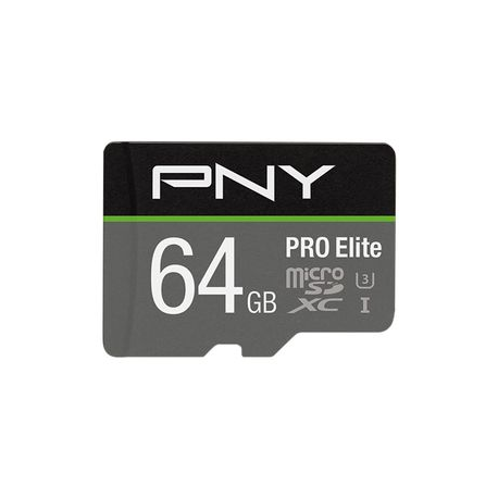 PNY PRO Elite - Flash memory card (microSDXC to SD adapter included) - 64 GB - A1  /  Video Class V30  /  UHS-I U3  /  Class10 - microSDXC UHS-I - 0