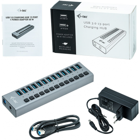 i-Tec USB 3.0 Charging HUB 13 port + Power Adapter 60 W - Hub - 13 x SuperSpeed USB 3.0 - desktop - 2