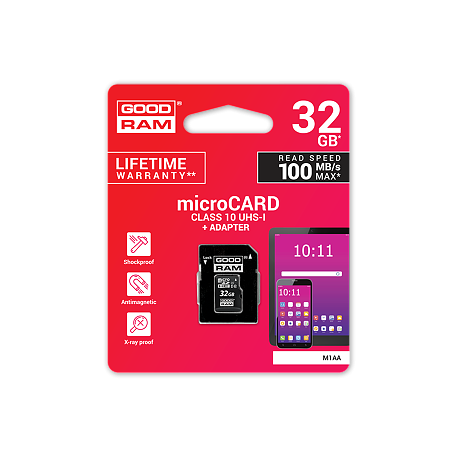 GOODRAM M1AA - Flash memory card (SD adapter included) - 32 GB - UHS-I  /  Class10 - microSDHC UHS-I - 2