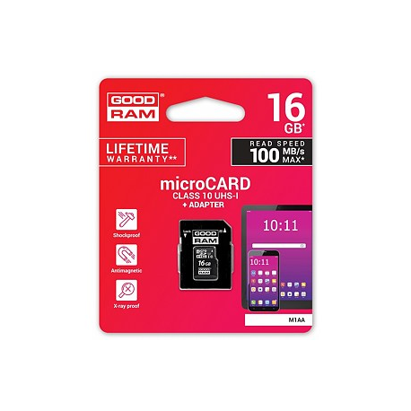 GOODRAM M1AA - Flash memory card (SD adapter included) - 16 GB - UHS-I  /  Class10 - microSDHC UHS-I - 2