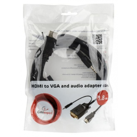 Cablexpert A-HDMI-VGA-03-10 - Adapter cable - HDMI male to HD-15 (VGA), stereo mini jack male - 3 m - black - 1080p support - 2