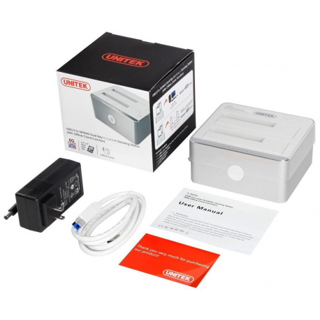 Unitek Dual HDD USB3.0. docking station + offline clone function, Y-3026 Alumin.