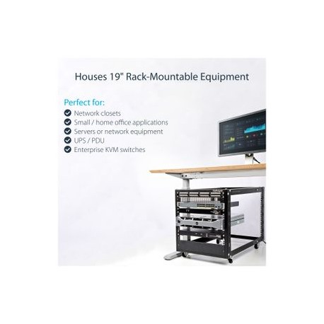 StarTech.com 12U 19" Open Frame Server Rack, 4 Post Adjustable Depth 23-41" Mobile, Free Standing Rolling Network / Computer Equipment Data Rack, Dell PowerEdge, HP ProLiant ThinkServer - Adjustable Server Rack (4POSTRACK12U) - Rack open frame - black - 12U - for P / N: CABSCREWM5B, CABSCREWSM5, CABSCREWSM5B, CABSCREWSM62, CABSCREWSM6B, CABSCRWS1224 - 12