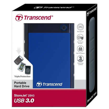 Transcend StoreJet 25H3B - Hard drive - 2 TB - external (portable) - 2.5" - USB 3.0 - 3