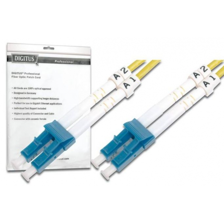 DIGITUS - Patch cable - LC single-mode (M) to LC single-mode (M) - 2 m - fibre optic - 9  /  125 micron - OS2 - booted, halogen-free - yellow - 1