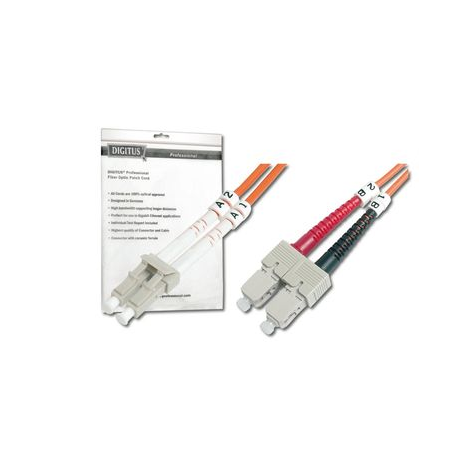 DIGITUS - Patch cable - LC multi-mode (M) to SC multi-mode (M) - 3 m - fibre optic - 50  /  125 micron - OM2 - halogen-free - orange - 1