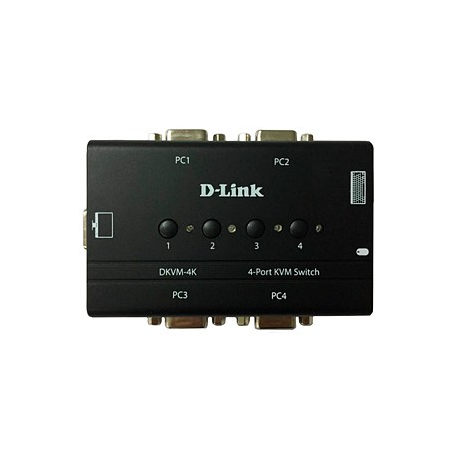 D-LINK DKVM-4K, 4port KVM switch with 2 cable, Control 4 PCs from a single keyboard, monitor, mouse. Support both AT and PS/2 st