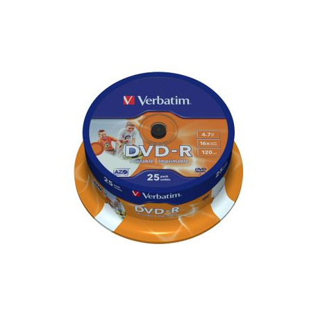 Verbatim DVD-R 4.7GB 16X 25pack AZO cake box WIDE PRINTABLE - 43538