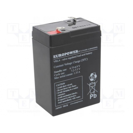 BATTERY 6V 4.5AH VRLA/EP4.5-6 EUROPOWER EMU - 0