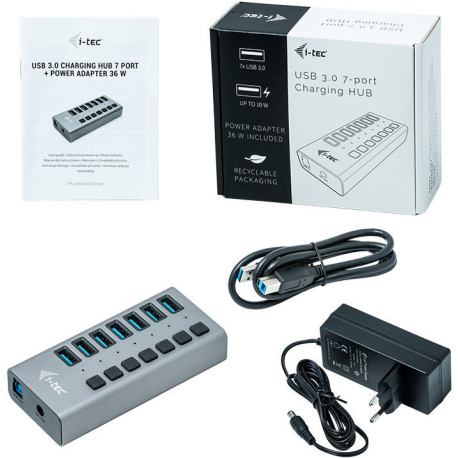 i-Tec USB 3.0 Charging HUB 7 port + Power Adapter 36 W - Hub - 7 x SuperSpeed USB 3.0 - desktop - 2