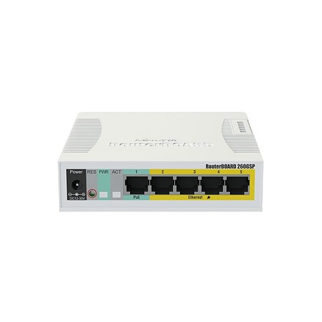 MikroTik RouterBOARD RB260GSP - Switch - Managed - 1 x 10 / 100 / 1000 (PoE) + 4 x 10 / 100 / 1000 (PoE Passthrough) + 1 x SFP - desktop - PoE - 1
