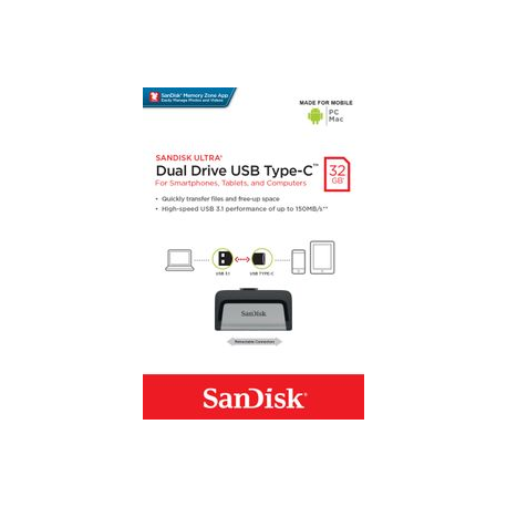 SanDisk Ultra Dual - USB flash drive - 32 GB - USB 3.1  /  USB-C - 9