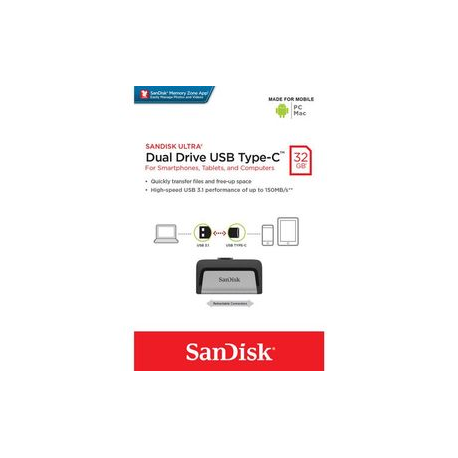 SanDisk Ultra Dual - USB flash drive - 32 GB - USB 3.1  /  USB-C - 10