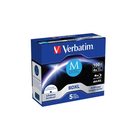 Verbatim M-Disc - 5 x BD-R XL - 100 GB 4x - ink jet printable surface - jewel case - 1