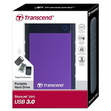 Transcend StoreJet 25H3P - Hard drive - 1 TB - external (portable) - 2.5" - USB 3.0 - 5400 rpm - buffer: 8 MB - brilliant purple - 4