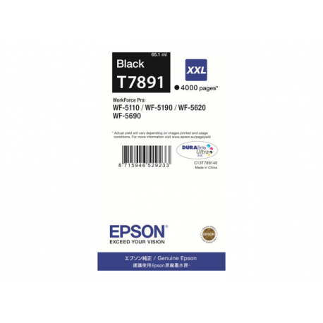 Epson T7891 - 65.1 ml - XXL size - black - original - print cartridge - for WorkForce Pro WF-5110DW, WF-5190DW, WF-5190DW BAM, WF-5620DWF, WF-5690DWF, WF-5690DWF BAM - 1