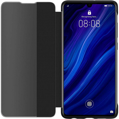 Huawei Smart View - Flip cover for mobile phone - faux leather - black - for Huawei P30 - 2