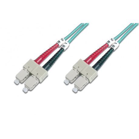 DIGITUS - Patch cable - SC multi-mode (M) to SC multi-mode (M) - 3 m - fibre optic - 50  /  125 micron - OM3 - booted, halogen-free - aqua - 1