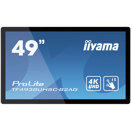 49" PCAP Anti-glare Bezel Free 12-Points Touch Screen. 3840x2160 IPS panel. 24/7 operation. VGA. DVI. 2xHDMI. DP. 420cd/m².