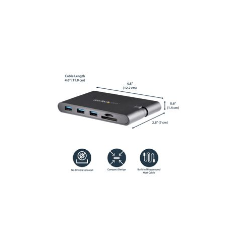 StarTech.com USB C Multiport Adapter, USB Type-C Mini Dock with HDMI 4K or 1080p VGA Video, 100W PD Passthrough, 3x USB 3.0, Gigabit Ethernet, SD & MicroSD Card Reader, USB 3.0 Adapter - USB C HDMI Travel Dock (DKT30CHVSCPD) - Docking station - USB-C - VGA, HDMI - GigE - 9