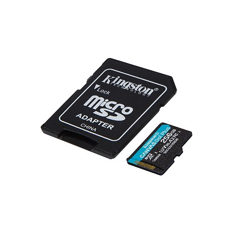 Kingston - Flash memory card (microSDXC to SD adapter included) - 256 GB - A2 / Video Class V30 / UHS-I U3 / Class10 - microSDXC UHS-I - 2