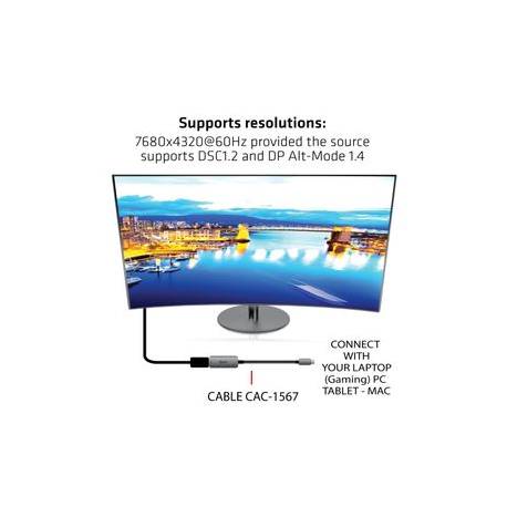 Club 3D CAC-1567 - DisplayPort adapter - USB-C (M) to DisplayPort (F) - DisplayPort 1.4 - 22 cm - active, 8K support - 3
