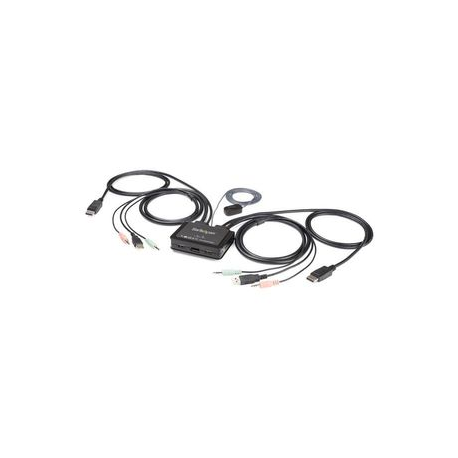 StarTech.com 2 Port DisplayPort KVM Switch, 4K 60Hz, Compact Dual Port UHD DP 1.2 USB Desktop KVM Switch w /  Integrated 4ft Cables & Audio, Bus Powered & Remote Switching, MacBook ThinkPad - 4K KVM Switch w /  Audio (SV211DPUA4K) - KVM  /  audio switch - 2 x KVM  /  audio - desktop - 0