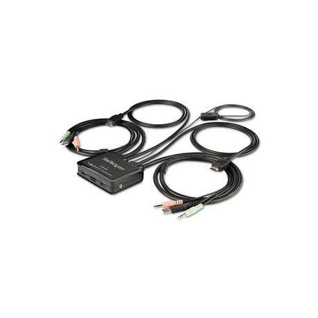StarTech.com 2 Port HDMI KVM Switch, 4K 60Hz, Compact Dual Port UHD / Ultra HD USB Desktop KVM Switch with Integrated 4ft Cables & Audio, Bus Powered & Remote Switching, MacBook ThinkPad - 4K KVM Switch w /  Audio (SV211HDUA4K) - KVM  /  audio switch - 2 x KVM  /  audio - 1 local user - desktop - 0