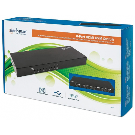 Manhattan 8-port HDMI/USB KVM switch 8x1 with USB cables included black