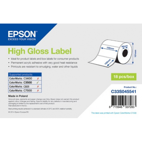 Epson Premium - Matte - permanent acrylic adhesive - Roll (10.2 cm x 60 m) 8 roll(s) continuous labels - for ColorWorks CW-C6000Ae, CW-C6500Ae, CW-C6500Pe, TM-C7500, TM-C7500G - 0