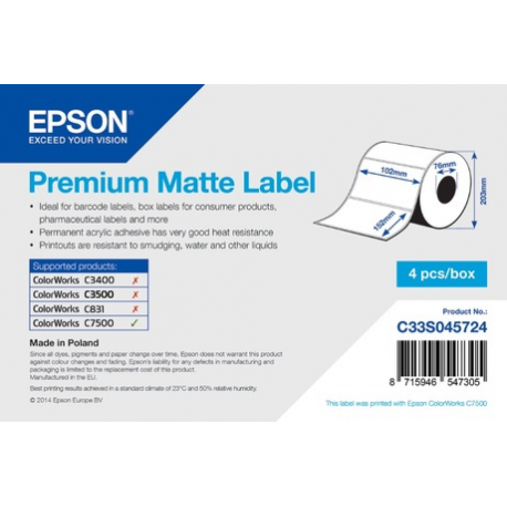 Epson - Matte - 210 x 105 mm 2072 label(s) (8 roll(s) x 259) die cut labels - for ColorWorks CW-C6000Ae, CW-C6000Pe, CW-C6500Ae, CW-C6500Pe - 0