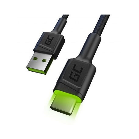 Green Cell GC Ray - USB cable - USB-C (M) green LED illumination to USB (M) - 1.2 m - black - 0