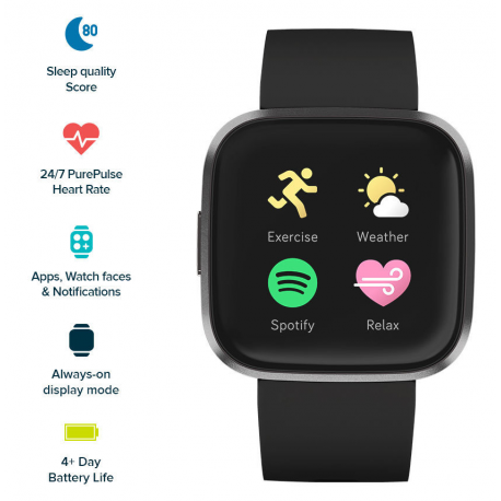 Fitbit Versa 2 (NFC) Smartwatch, Black/Carbon Aluminum