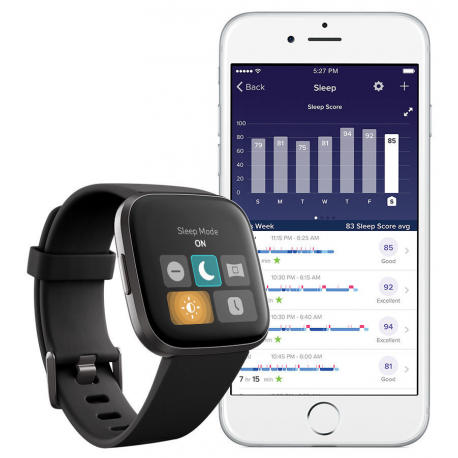 Fitbit Versa 2 (NFC) Smartwatch, Black/Carbon Aluminum