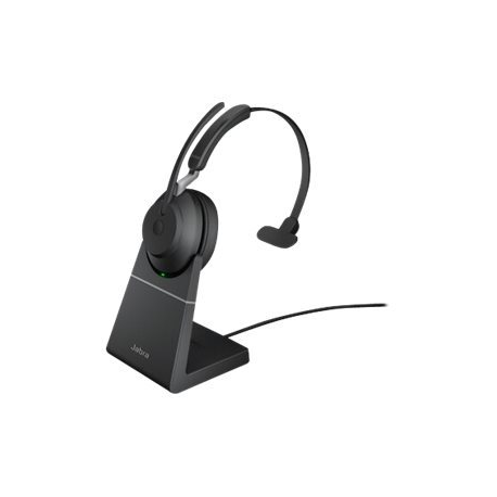 Jabra Evolve2 65 UC Mono - Headset - on-ear - convertible - Bluetooth - wireless - USB-A - noise isolating - black - with charging stand - 0