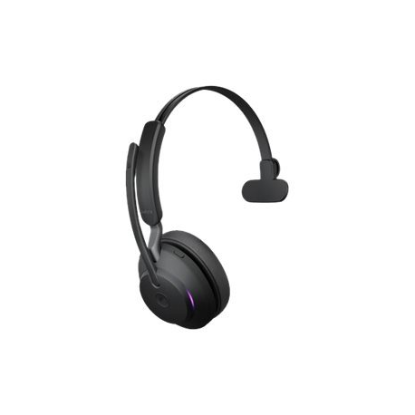 Jabra Evolve2 65 MS Mono - Headset - on-ear - convertible - Bluetooth - wireless - USB-A - noise isolating - black - with charging stand - Certified for Microsoft Teams - 3