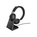 Jabra Evolve2 65 MS Stereo - Headset - on-ear - Bluetooth - wireless - USB-A - noise isolating - black - with charging stand - Certified for Microsoft Teams