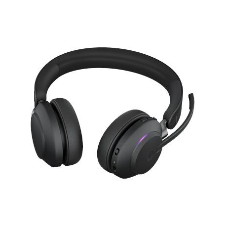 Jabra Evolve2 65 MS Stereo - Headset - on-ear - Bluetooth - wireless - USB-A - noise isolating - black - with charging stand - Certified for Microsoft Teams - 1
