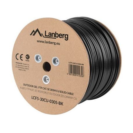 Lanberg - Bulk cable - 305 m - FTP - CAT 5e - outdoor, solid - black, RAL 9004 - 1