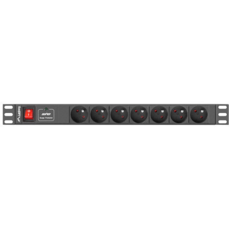 Lanberg PDU-07E-0200-IEC-BK - Power distribution unit (rack-mountable) - AC 220-250 V - 2500 Watt - 1-phase - input: IEC 60320 C14 10A - output connectors: 7 (7 x NF C61-314) - 1U - 19" - 2 m - black - 1