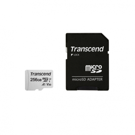 Transcend 300S - Flash memory card (adapter included) - 256 GB - A1  /  Video Class V30  /  UHS-I U3  /  Class10 - microSDXC - 1