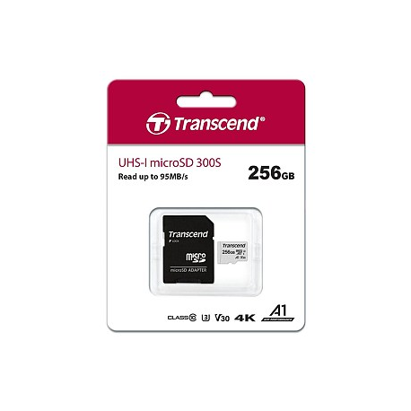 Transcend 300S - Flash memory card (adapter included) - 256 GB - A1  /  Video Class V30  /  UHS-I U3  /  Class10 - microSDXC - 5