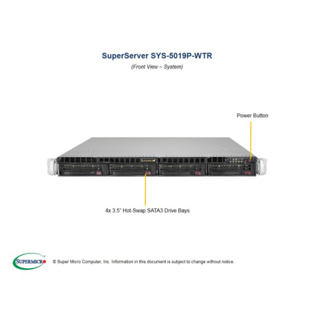 1U BARE 1XPHI C622 4X3.5HS (Socket P (LGA 3647), 6x DIMM DDR4, Intel C622, 10x SATA III, 2x RJ-45, ipmi lan, 2x USB 3.0, 2x USB 