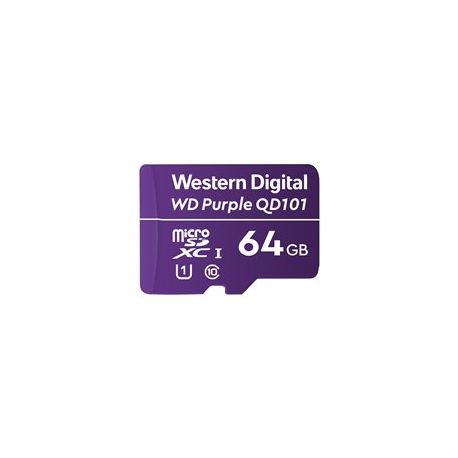 WD Purple SC QD101 WDD064G1P0C - Flash memory card - 64 GB - UHS-I U1 / Class10 - microSDXC UHS-I - purple - 0