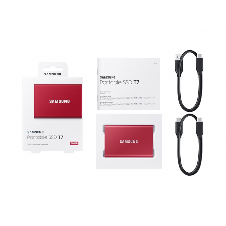 Samsung T7 MU-PC500R - SSD - encrypted - 500 GB - external (portable) - USB 3.2 Gen 2 (USB-C connector) - 256-bit AES - red metallic - 2