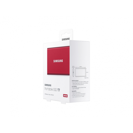 Samsung T7 MU-PC500R - SSD - encrypted - 500 GB - external (portable) - USB 3.2 Gen 2 (USB-C connector) - 256-bit AES - red metallic - 3