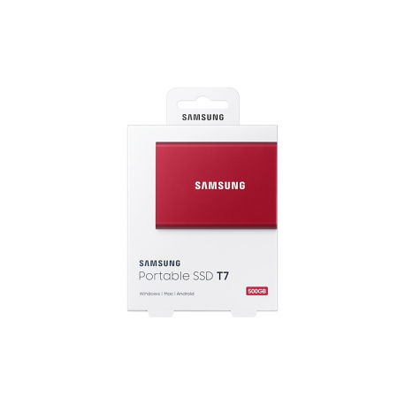 Samsung T7 MU-PC500R - SSD - encrypted - 500 GB - external (portable) - USB 3.2 Gen 2 (USB-C connector) - 256-bit AES - red metallic - 7