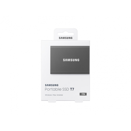 Samsung T7 MU-PC1T0T - SSD - encrypted - 1 TB - external (portable) - USB 3.2 Gen 2 (USB-C connector) - 256-bit AES - titan grey - 2