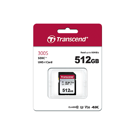 Transcend 300S - Flash memory card - 512 GB - Video Class V30  /  UHS-I U3  /  Class10 - SDXC UHS-I - 2